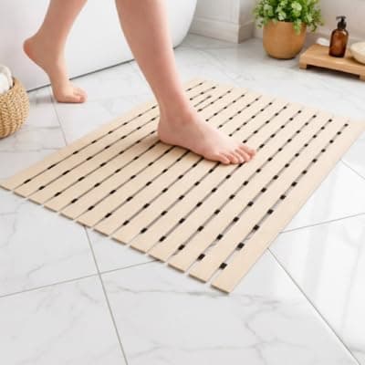 Eurotex Non-Slip Plastic Shower Bath Mat with Multiple Use Non Suction Cup Mat for Healing, Massaging & Exfoliation Great for Walk in Showers Kitchens Laundry Room Indoor Outdoor, Beige, Set of 1