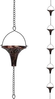 12ft Outdoor Rain Chain with 12 Funnel Shaped Cups Adjustable Rain Chain for Gutters, Eaves, Drains, Replacement Downspouts