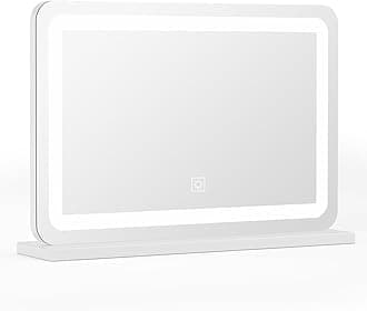 PRIMETEK LED Vanity Mirror with Gift Box, 14"x12" LED Lighted Makeup Mirror, Makeup Mirror with Lights, 3-Color Lighting, 5X Magnification, for Desk Tabletop, Bedroom, Gifts for her