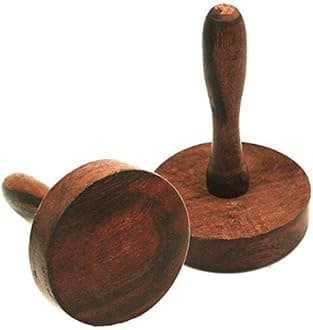 PTR Wooden Paratha Presser, Roti Fluffer, Seker, Masher - Perfect Kitchen Tool for Making Delicious Parathas and Mashing Pav bhaji and Vegetable - (Set of 2)