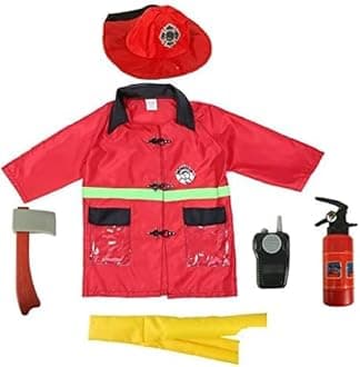 Kidwala Firefighter Role Play Costume Set - Kids Fireman Dress Up Pretend Play Outfit with Rescue Tools and Accessories Toys for Kids