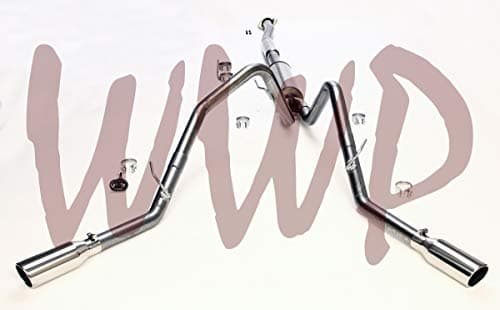 Stainless Steel SS409 Dual Split Side Exit Cat Back Exhaust Muffler System With 4" Polished Tips Compatible With 11-14 Ford F150 5.0L V8 Gas Pickup Truck