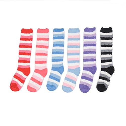 6 Pairs Long Striped Assorted Thick Fuzzy Socks
