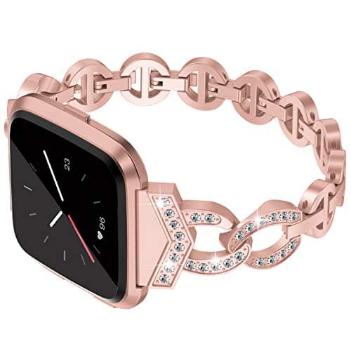 TOYOUTHS Bling Strap Compatible with Fitbit Versa/Versa 2/Versa Lite Special Edition Bands Women Stainless Steel Metal Replacement Bracelet with Diamonds Wristband Accessories Rose Gold