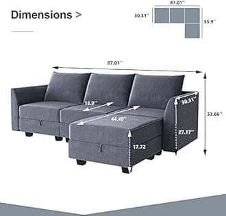 HONBAY Reversible Sectional Sofa Couch with Chaise L Shape Couch Modern Modular Sofa for Living Room, Bluish Grey