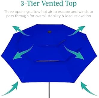 Best Choice Products 10ft 3-Tier Solar Patio Umbrella, Outdoor Market Sun Shade for Backyard, Deck, Poolside w/ 24 LED Lights, Tilt Adjustment, Easy Crank, 8 Ribs