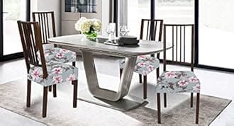 BRIDA Stretchable Floral Geometric Printed Dining Chair Seat Covers Elastic Chair Seat Case Protector, Slipcovers (Grey Pink, 4 Seat Cover)
