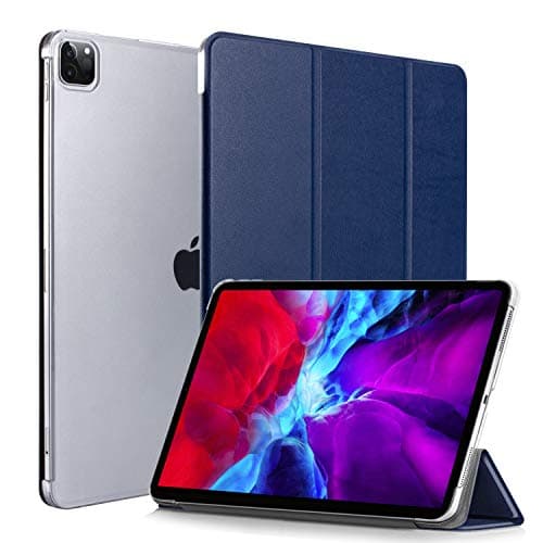 Neepanda Case for iPad Pro 12.9 4th Gen 2020, [Support Apple Pencil Charging] Slim Lightweight Smart Tri-Fold Stand Hard PC Transparent Back Cover for iPad Pro 12.9 4th Gen/ 3rd Gen,Blue