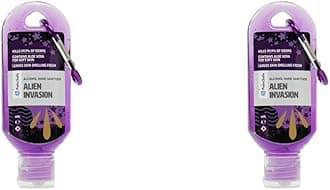 Palm Safe Alien Invasion 60ml Anti Bacterial Premium Hand Sanitiser Travel Size Refillable Clip Bottle Quick Drying Non Sticky Extra Moisturising Kills 99.9% of Viruses (Pack of 2)