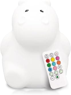 Honey the Hippo Silicone Night Light for Kids | Squishy Lamp with Tap & Remote Control | Rechargeable, 9 Color Changing Animal Night Light for Boys & Girls | Portable Nightlight With USB Cord