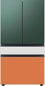 Samsung 29 Cu. Ft. Bespoke 4-Door French Door Refrigerator with Beverage Center, Morning Blue Glass Top Panel with White Glass Middle and Bottom Panels, RF29BB86004MAA