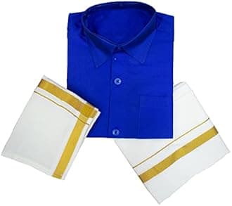 NITHILA CREATIONS Boys Traditional Adjustable Lungi Dhoti Shirt Mundu Set (CMonly-$)