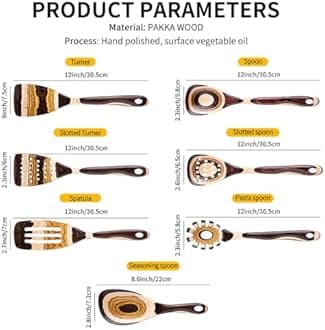 Gudamaye 7-Piece Brown Pakkawood Utensils Set – Sturdy, Eco-Friendly, Wooden Spoons for Cooking, Wooden Utensil for Cooking, Wooden Kitchen Tool, Home & Kitchen Gifts for Men and Women