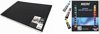 Brustro - Artists Sketch Book Wiro-Bound Bound A3 Size, Landscape, 116 Pg,160 GSM (Acid Free) & Artists Watercolour Set of 24 Colours X 12ML Tubes | Suitable for Gouache, Acrylics, Watercolor, Oil...