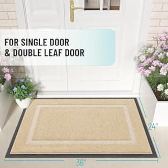 OLANLY Front Door Mat Indoor Outdoor Entrance, Waterproof All-Season, All-Weather Doormat, Sturdy Natural Rubber, Fade Resistant, Low Profile, Easy Clean Patio Porch Entryway Mat, 36x24, Beige