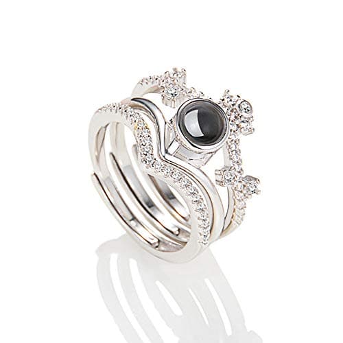 Crown Three-In-One Ring Detachable S925 Silver Projection Ring 100 Languages Say"I Love You" Projection Ring, Love Birthday Gift, Valentine's Day Gift