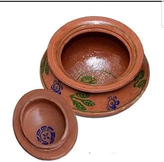 Clay Cooking Handi Pot Mitti Ki Handi Biryani Chicken Serving Pot Open Fire Gas Top with Lid (Small)