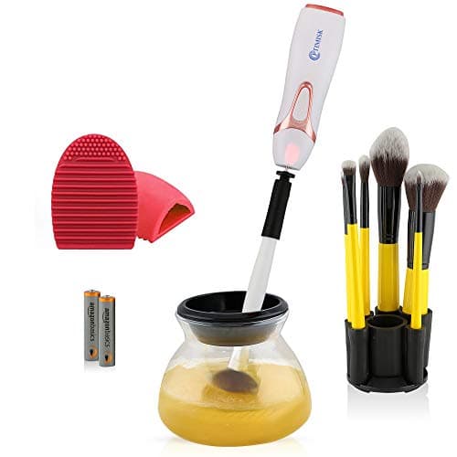 Makeup Brush Cleaner Dryer Kit With 8 Rubber Collars Automatic Electric Cosmetic Brush Cleaner Tools In Seconds Suitable for Most Makeup Brush, Black, 20 Grams