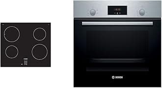 Bosch Serie 2 PUG61RAA5B Induction hob, 60 cm, Black & Serie 2 HHF113BR0B Stainless Steel Single Electric Oven with A Energy Efficiency, 66 Litre Capacity