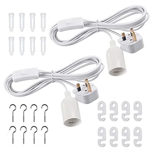 Siwinparts E27 Pendant Light Fitting with Plug Pendant Light Fitting with Plug Pendant Light Fitting E27 4m Pendant Light Ceiling Lighting Fitting with On/Off Switch- UK Plug (White) [Energy Class A++]