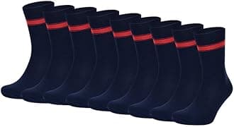 Bizala Kv Kendriya Vidyalaya Navy Blue with Red Stripes Calf Length Cotton School Socks for Boys & Girls (Pack of 6 Pairs)