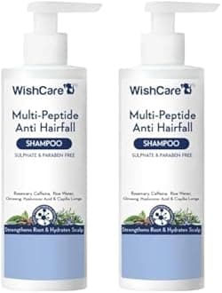 WishCare Multi Peptide Anti Hairfall Shampoo – Paraben & Sulphate Free Shampoo for Women & Men with Rice Water, Rosemary, Hyaluronic Acid & Caffeine for Hairfall Control 250ml (Pack of 2)