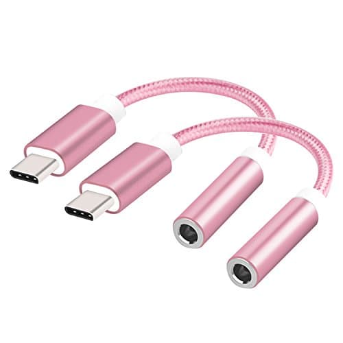 [2 Pack] Type C to 3.5mm Headphone Jack Adapter, Yeebline Aluminium Shell Type C 3.1 Male to 3.5mm Female Extension Audio Adapter Nylon Braided Cable for Motorola Moto Z, Letv Le Pro 3 (Rose Gold)