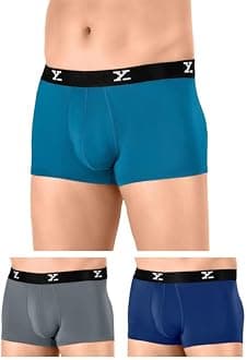 Men's Micro Modal Trunks - Ace Underwear for Men Pack of 3 (L; Twilight Blue+Deep Sea Blue+Grey)
