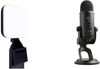 Blue Yeti USB Microphone for PC, Mac, Gaming, Recording, Streaming, and Podcasting + Logitech Litra Glow Premium LED Streaming Light with TrueSoft, brightness & color temp settings - Blackout