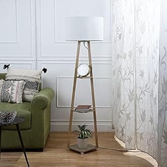 Art Home Decor Floor Lamp in Solid Wood & Natural Wood with Shelf Blue Shade for Living Room,Bedrooms, Colour (White)