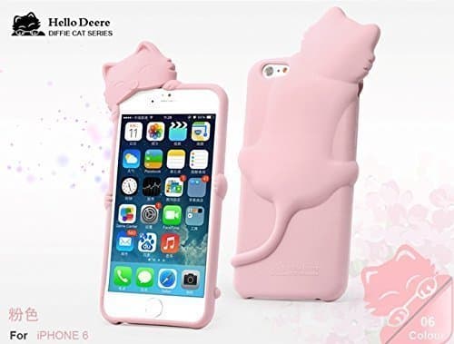 "Hello Deere" Lovely 3D Cat Cartoon Soft Shell Case with Earphone Jack Dust Cover for iPhone 6 (4.7 Inch Screen) - (Pink HD-DFMI6-06)