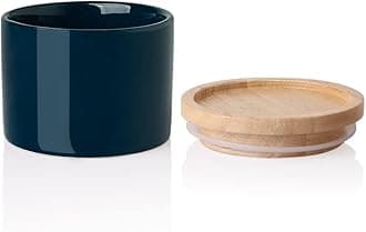 Sweejar Kitchen Canisters Ceramic Food Storage Jar, Stackable Containers with Airtight Seal Wooden Lid for Serving Ground Coffee, Tea, Sugar, Spice and More - 5 Fl Oz(Navy)