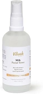 Vilvah Milk Face Toner | Pore Minimizing & Hydrating Toner for Smooth Skin Texture | With Rice Milk, Marine Water & Glycolic Acid | Balances Skin pH, Refines Pores & Boosts Hydration | For All Skin Types | 100ml
