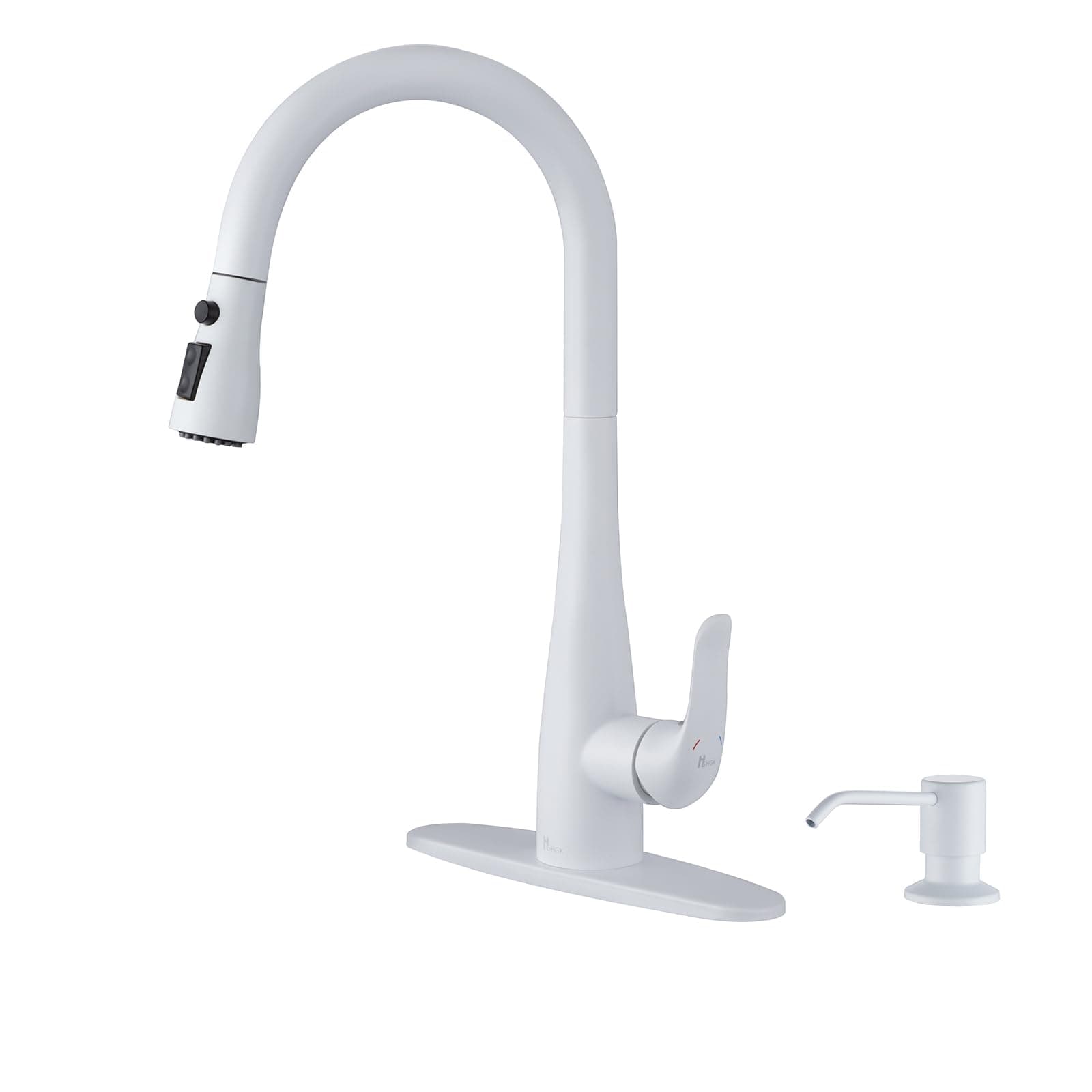 Kitchen Faucet with Soap Dispenser and Pull Down Sprayer - Stainless Steel Single Handle Kitchen Sink Faucet 1 or 3 Hole Design for Modern Farm Kitchens, RVs and Bar Sinks (White)