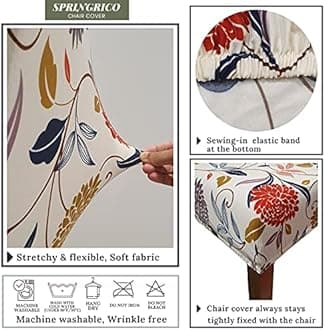 SPRINGRICO Chair Covers for Dining Room, Universal Stretch Fit Washable Kitchen Parson Seat Cover, Spandex Removable Protector Slipcover for Restaurant, Hotel, Ceremony (Set of 2, FLORAL4)