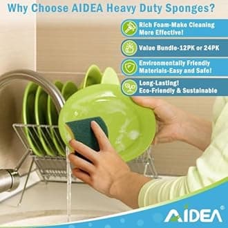 AIDEA Cleaning Scrub Sponge, Stink Free Sponge, Non-Scratch Scrub Sponge, Effortless Cleaning Eco Scrub Pads for Dishes, Pots, Pans All at Once, Size: 4.3"x 3.12" x 1.2"-12 Count