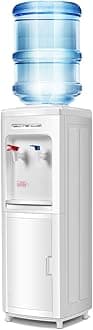 Top Loading Water Cooler Dispenser 5 Gallon Normal Temperature Water and Hot Bottle Load Electric Home with Storage Cabinet, White