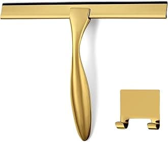 All-Purpose Shower Squeegee for Shower Doors, Bathroom, Window and Car Glass - Brass, Stainless Steel, 10 Inches