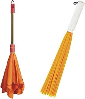 Vimal Tintin 20" (Printed Handle) Bathroom Floor Cleaning Plastic Broom & Golden Handle Dust Mop Combo Set