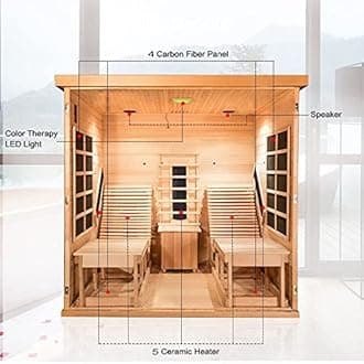 Smartmak Full Spectrum Infrared 2 Person Sauna Room for Home, Red Light Therapy Luxury Recliner Wood Indoor Saunas, Canadian Hemlock Dry Spa Room, 3400W with 10 Heaters, Speakers, Lights, Oxygen Bar