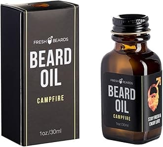 Fresh Beards Campfire Beard Oil - Wood, Sweet Smoke, and Fire Fragrance - Scented Mens Beard and Mustache Oil - Soothing Anti-Itch Moisturizer & Softener for Dandruff Prevention and Healthy Beard Growth