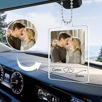 Personalised Photo Car Hanging Ornament,Custom Rear View Mirror Accessories with Photo&Song,Spotifty Acrylic Plaque Car Decorations Interior Gift for Boyfriend,Girlfriend