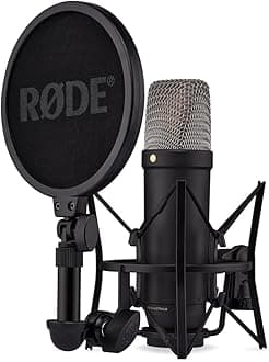 NT1 5th Generation Large-diaphragm Studio Condenser Microphone with XLR and USB Outputs, Shock Mount and Pop Filter for Music Production, Vocal Recording and Podcasting (Black)