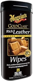Meguiar’s Gold Class Rich Leather Wipes - Leather Car Cleaning Wipes that Offer Conditioning and UV Protection, Rich Moisturizers Help Prevent Leather From Drying Out and Cracking, 30 Wipes