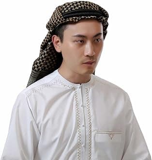 BooW Adult Men Arab Head Scarf Keffiyeh Middle East Desert Shemagh Wrap Muslim Headwear Arabian Costume Accessories (Dark Grey)