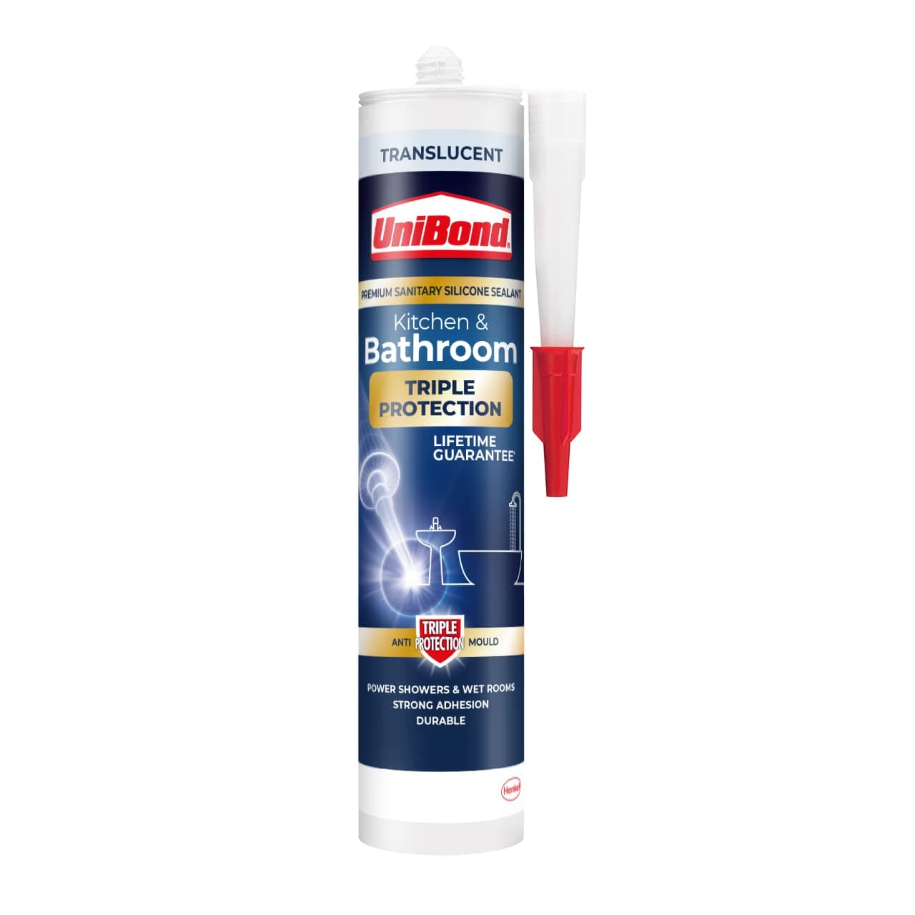 UniBond Triple Protection Stop Mould Silicone Sealant For Kitchens and Bathrooms, Clear, Repels, Kills and Prevents Mould Growth, Long-Lasting Shower Sealant, 1 x 291 g Cartridge
