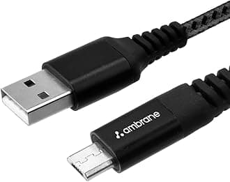 Ambrane Micro USB Cable 3A Fast Charging 1M Braided Cable for Smartphones, Tablets, Laptops & other Micro USB devices, 480Mbps Data Sync, Quick Charge 3.0 (RCM 10, Black)