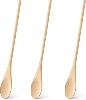 3 Pcs Wooden Spoons for Cooking, 12 Inches Long Handle Spoons for Mixing, Tasting Stirring Food, Large Wooden Cooking Utensils for Kitchen and Crafts