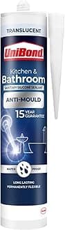 Bath & Kitchen Mould-Resistant, Transparent Silicone Sealant, Silicone-Based Sanitary Sealant, Waterproof Caulk, 1 x 280ml Cartridge