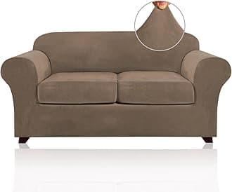 PrinceDeco Velvet Couch Cover Loveseat Covers for 2 Cushion Couch 3 Piece Sofa Covers for Dogs Washable Loveseat Covers Width Up to 72 Inch No Slip Stretch Sofa Slipcover(Medium, Mocha)